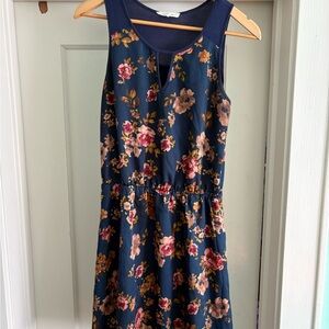 Floral Sleeveless Dress - Navy and Multicolor